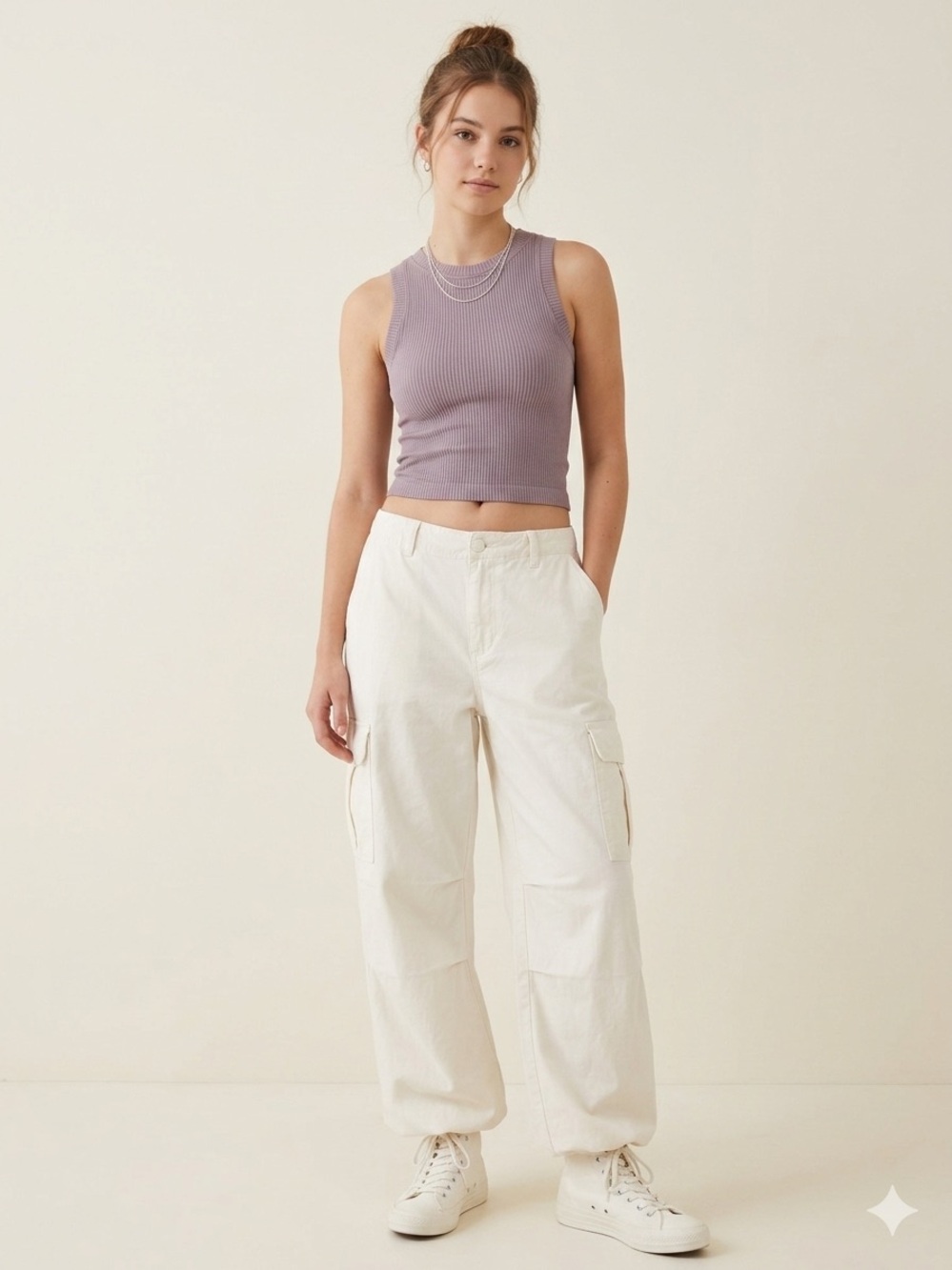 Casual Yoga Athleisure Tennis Athletic Lilac Ribbed Crop High Neck Tank Top